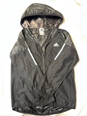 adidas Black Reflective-Trim Hooded Windbreaker